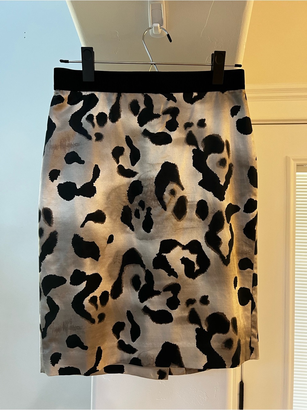 Ann Taylor Black and Cream Leopard-Print Satin Pencil Skirt